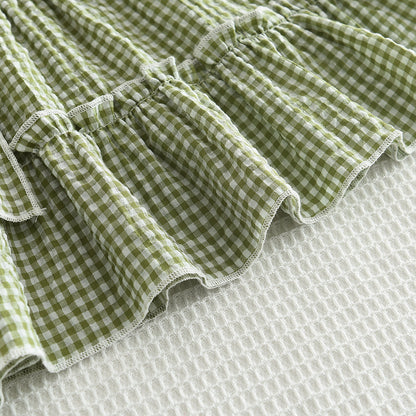 Girls' Ruffle Plaid Sun-top+Trousers Set