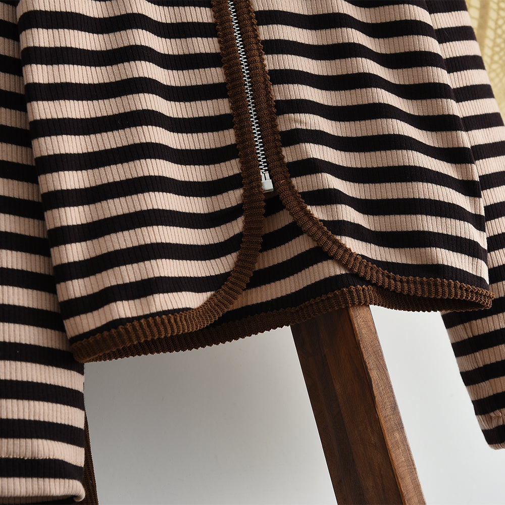 Girls' Classic Stripes Zip Coat+Flared Trousers Teen Set