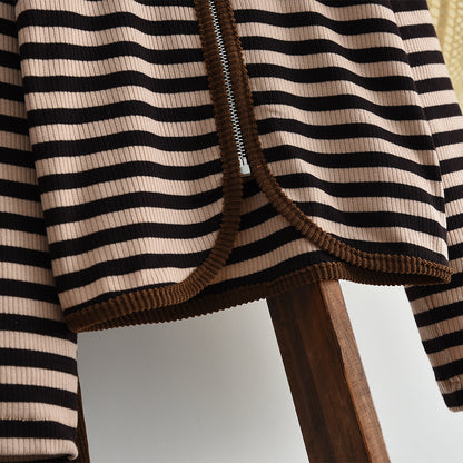 Girls' Classic Stripes Zip Coat+Flared Trousers Teen Set