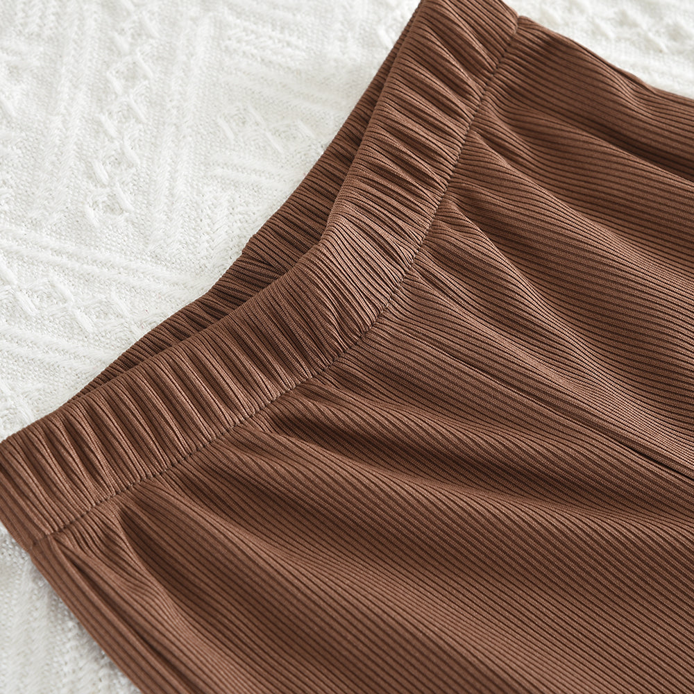 Girls' Lapel Stripes Long Sleeve Top+Flared Trousers Cute Set