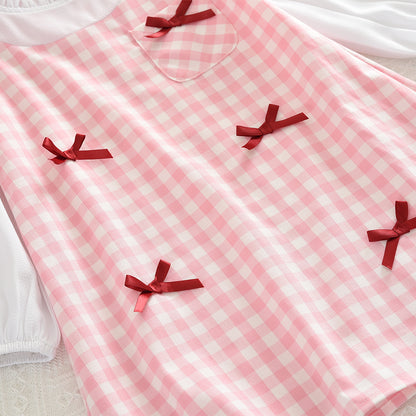 Girls' Bow-knot Patchwork Plaid Dress
