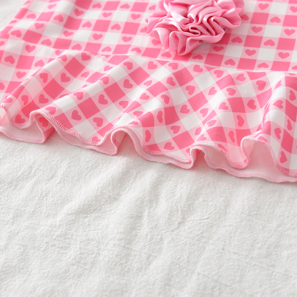 Girls' Cartoon Heart Plaid Rose Pajamas Set