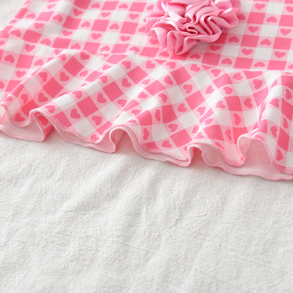 Girls' Cartoon Heart Plaid Rose Pajamas Set