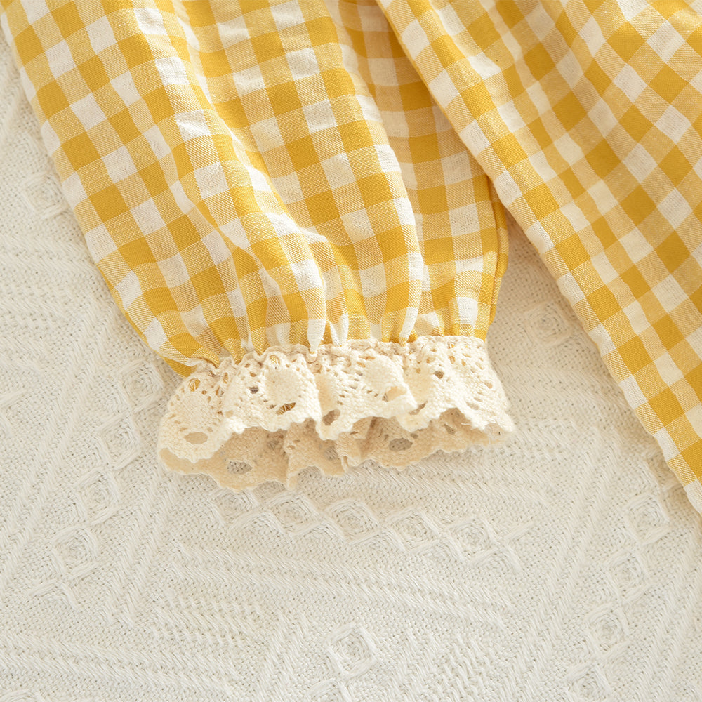 Girls' Lace Plaid Pattern Cute Dress