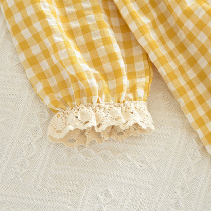 Girls' Lace Plaid Pattern Cute Dress