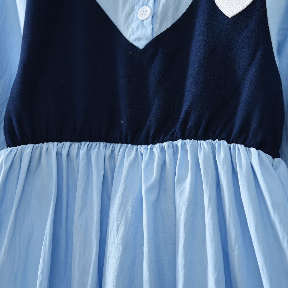 Cartoon Heart Color Contrasting Patchwork Girls' Shirt Dress