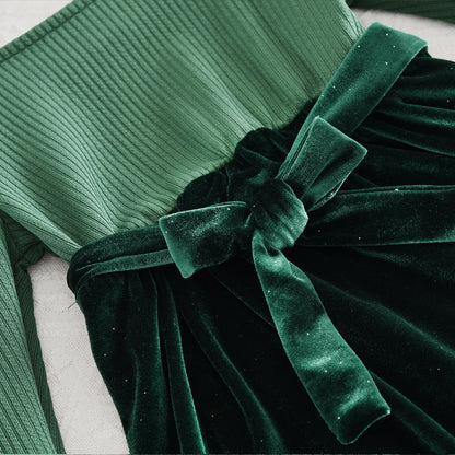 Girls' Velvet Patchwork Christmas Princess Dress