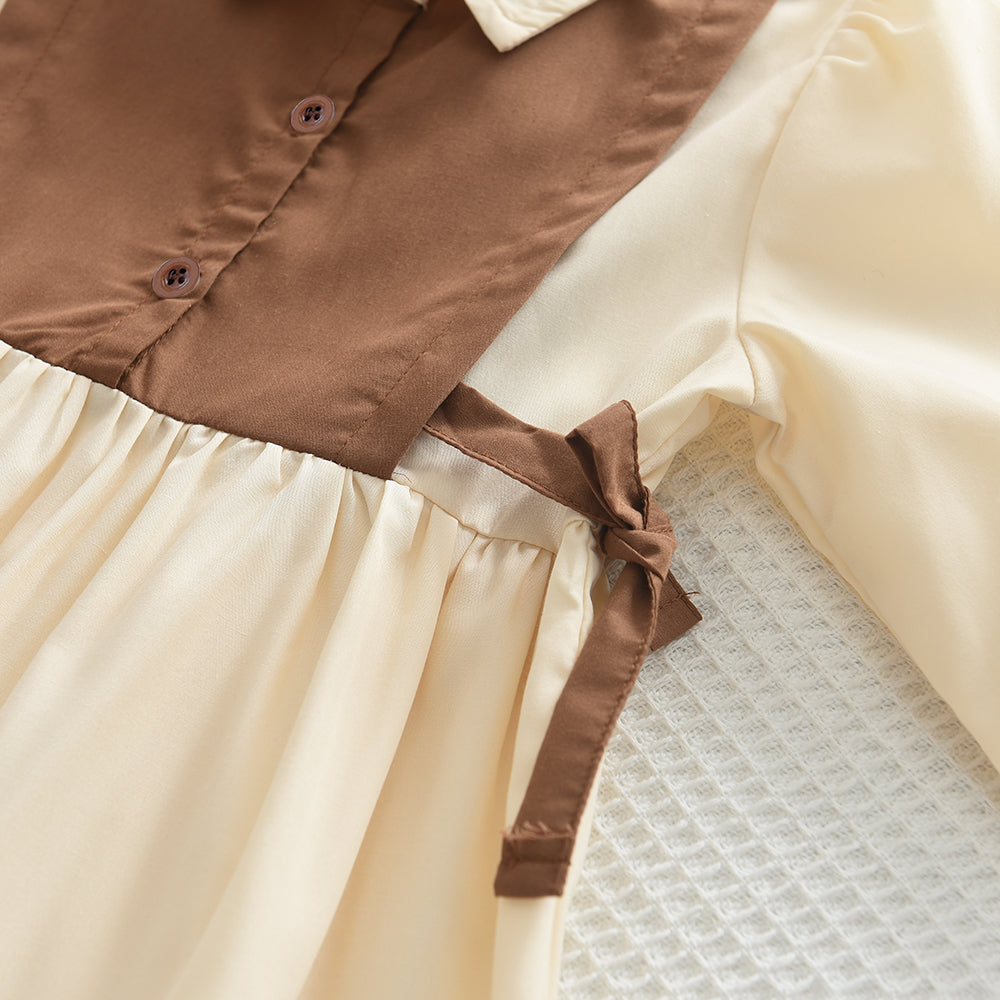Girls' Long Sleeve Patchwork Shirt Dress