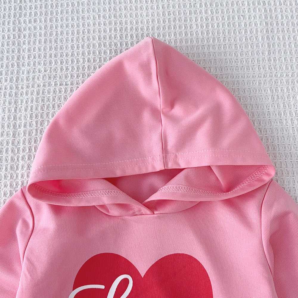 Girls' Letter Printing Casual Hoodie Set