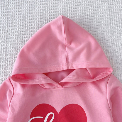 Girls' Letter Printing Casual Hoodie Set