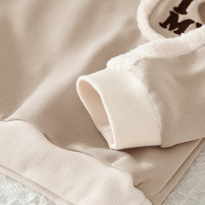 Girls'&Boys' Letters Flannelette Patchwork Sweatshirt Set