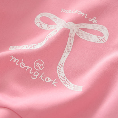 Cartoon Bow Print Sweatshirt+Sweatpants 2pcs Set Christmas Holiday Casual Girls Clothes