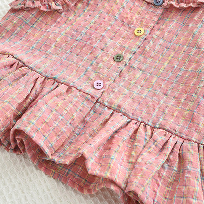 Girls' Ruffle Plaid Contrast Colors Vacation Set