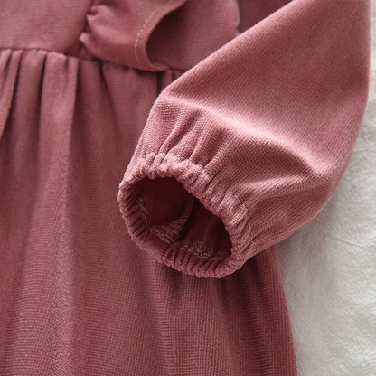 Long Sleeve Ruffle Girls' Dress Pink Casual Outfit