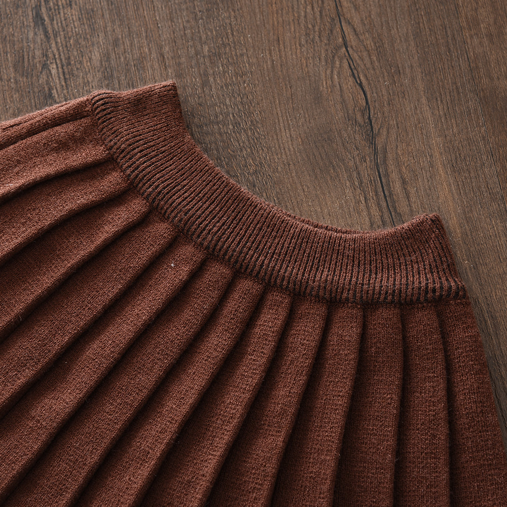 Bow Knitted Top+Pleated Skirt Girls' Cute Set