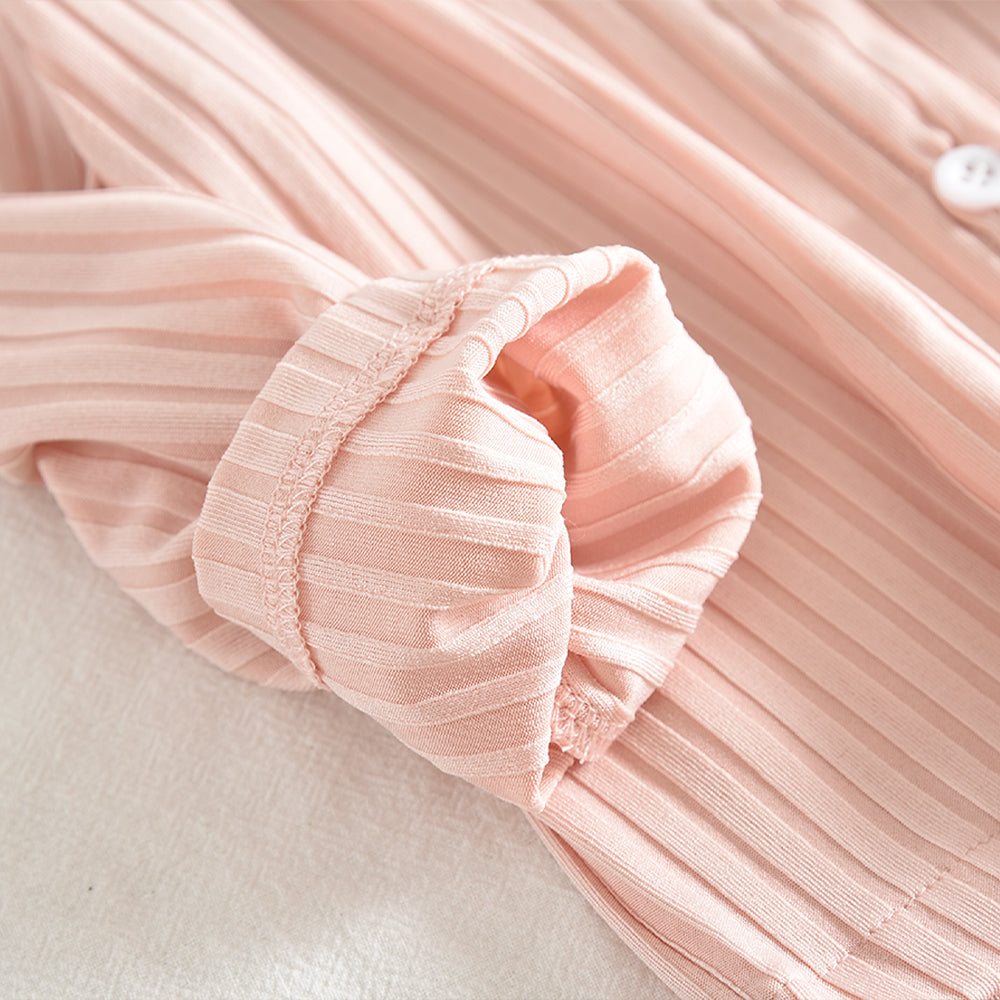 Girls' Ribbed Cardigan+Trousers Cute Baby Pajamas Set