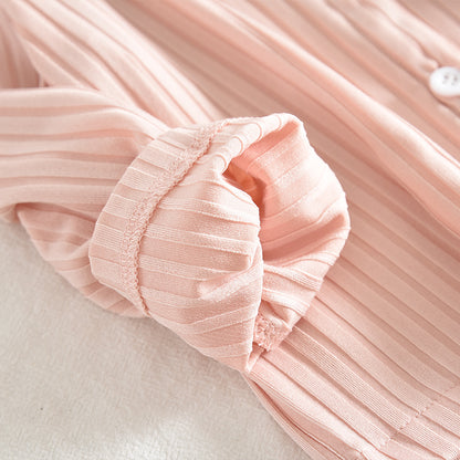 Girls' Ribbed Cardigan+Trousers Cute Baby Pajamas Set