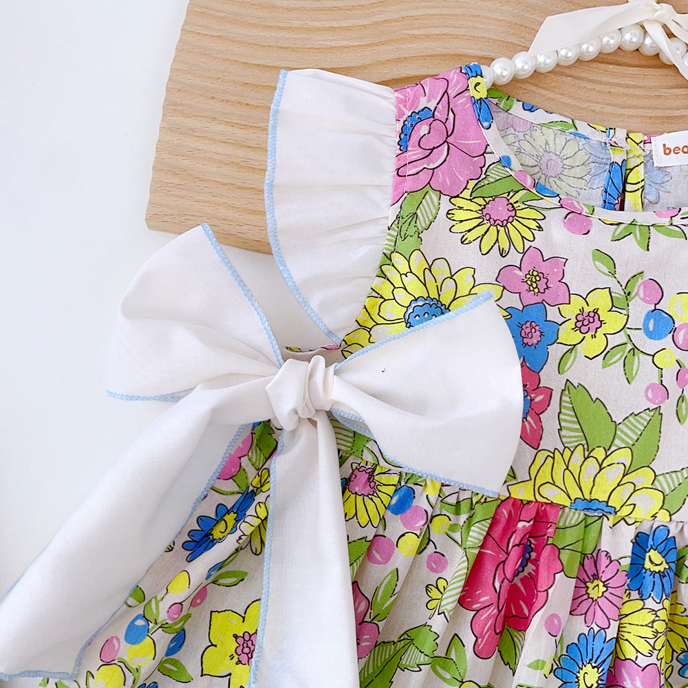 Girls' Floral Printing Bow-knot Princess Dress