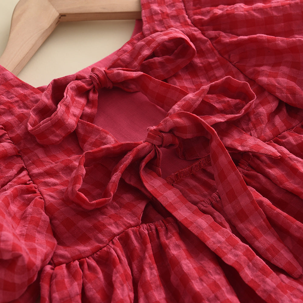 Girls' Plaid Bow Vacation Dress