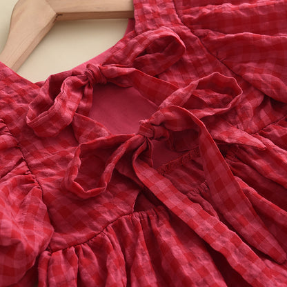 Girls' Plaid Bow Vacation Dress