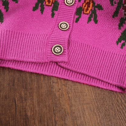 Girls' Ethnic Style Pattern Cardigan+Shorts Knitted Sweater Set