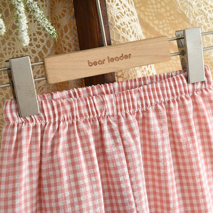 Cute Plaid Pattern Bow Top+Trousers Girls' Lace Set