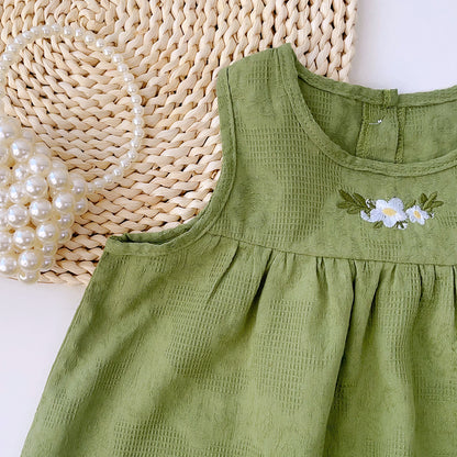Girls' Floral Embroidery Cotton Dress