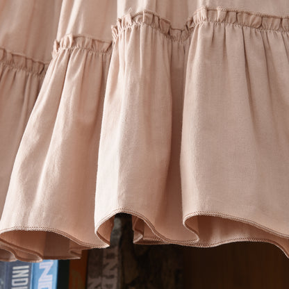 Floral Embroidery Ruffle Outfit Girls' 100% Cotton Casual Dress