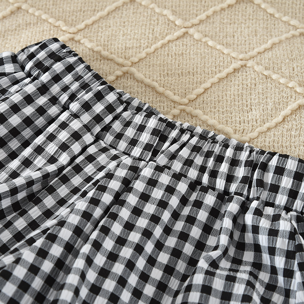 Cute Bow Sleeveless T-shirt+Plaid Shorts Girls' Lovely Outfit