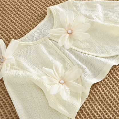 Girls' Simple Sundress+Flower Coat 2pcs Set