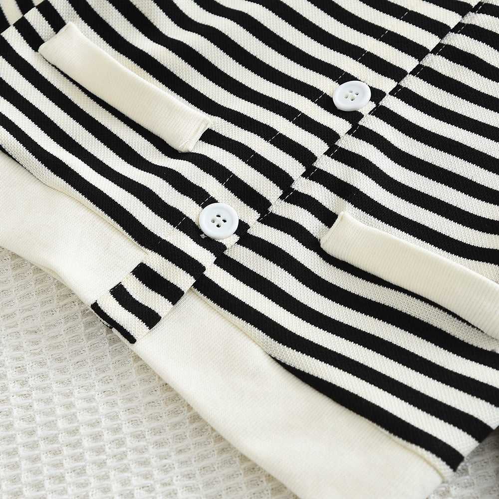 Girls' V-neck Stripes Trousers Casual Set