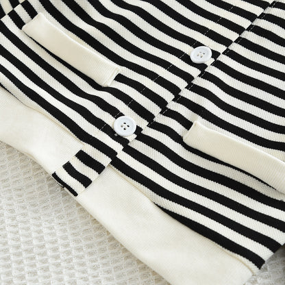 Girls' V-neck Stripes Trousers Casual Set