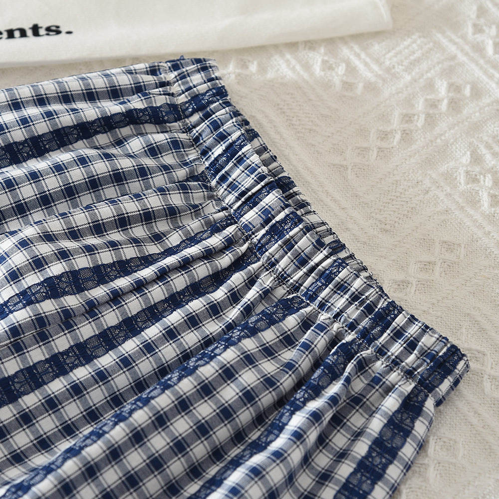 Cartoon Bow Prints Lace Vest+Plaid Pants 2pcs Girls' Set