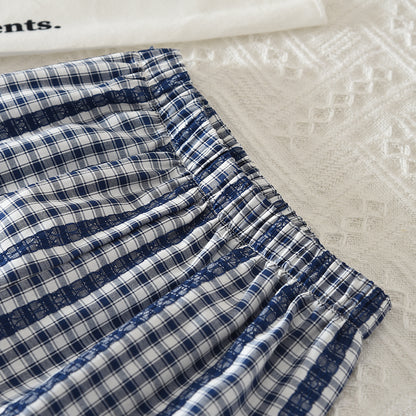 Cartoon Bow Prints Lace Vest+Plaid Pants 2pcs Girls' Set