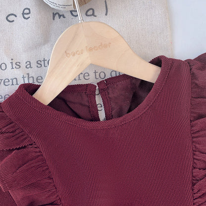 Girls' Ruffle Long Sleeve Casual Dress