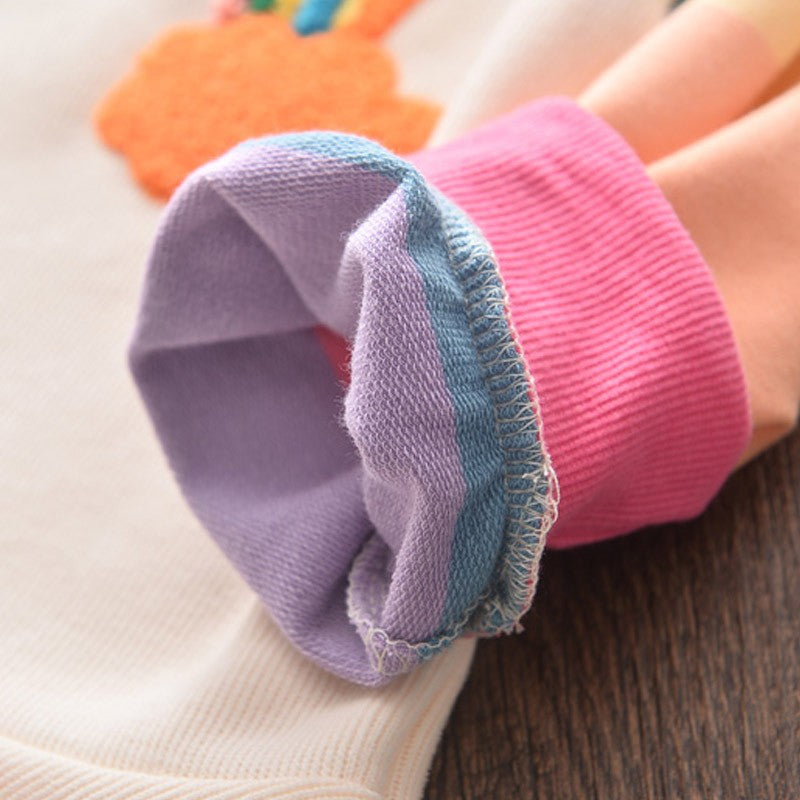 Girls' Rainbow Patch Colorful Hooded Sweat Dress