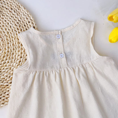 Girls' Floral Embroidery Cotton Dress