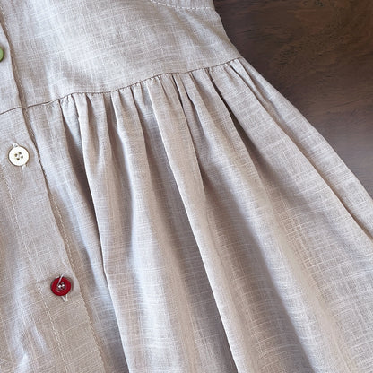 Girls' Colorful Buttons Cotton Dress