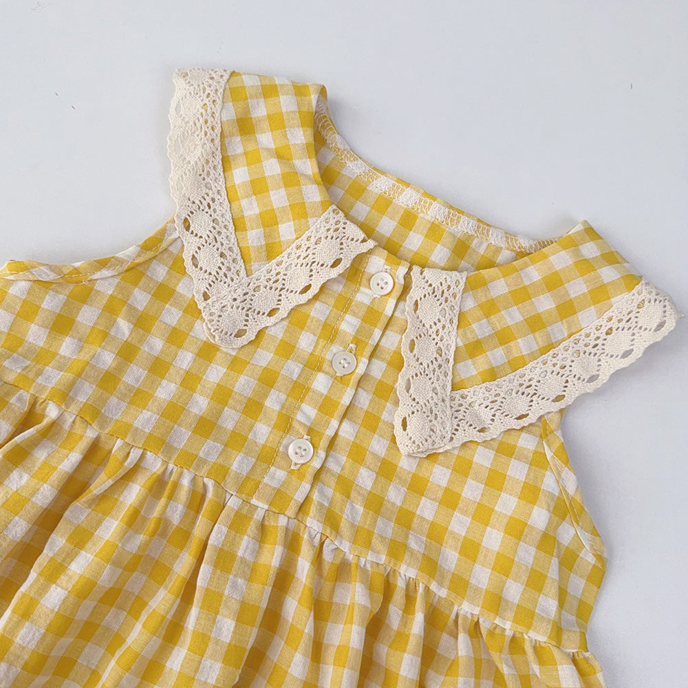 Girls' Plaid Pattern Lace Dress