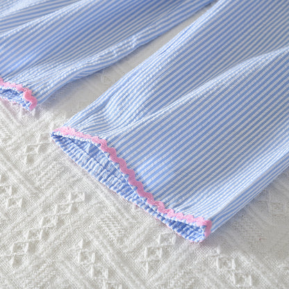 Cute Bow Embroidery Vest+Pants Stripes Girls' Summer Set