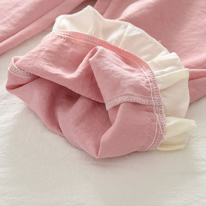 Lace Bow Ruffle Top+Lace Trousers Girls' Cute Set