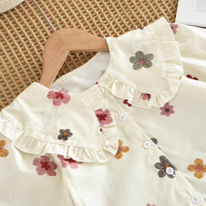 Spring&Autumn Colorful Floral Prints Long Sleeve Shirt+Skirt Girls Set