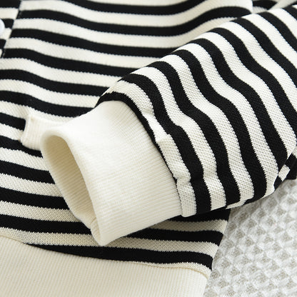 Girls' V-neck Stripes Trousers Casual Set
