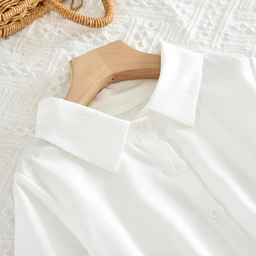 Girls' Bow Sundress+Classic Blouse 2pcs Fashion Set