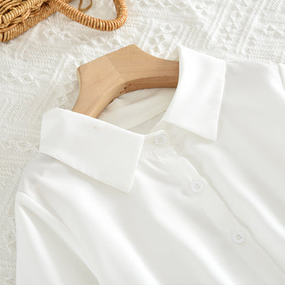 Girls' Bow Sundress+Classic Blouse 2pcs Fashion Set