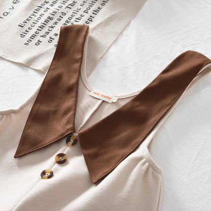 High Collar Stretchy Long Sleeve T-shirt+Suspender Trousers Girls' Set