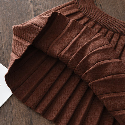 Bow Knitted Top+Pleated Skirt Girls' Cute Set