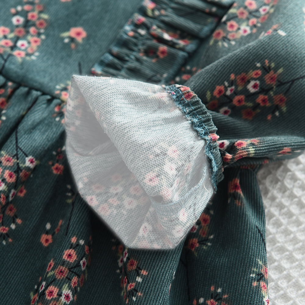 Girls' Floral Print Long Sleeve Casual Dress