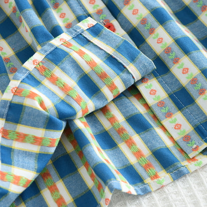 Girls' Contrast Colors Plaid Shorts Set