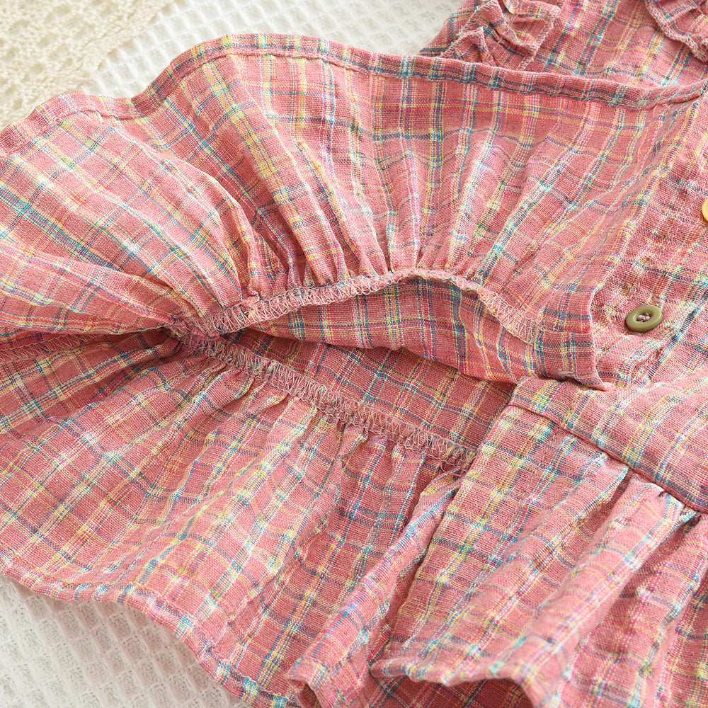Girls' Ruffle Plaid Contrast Colors Vacation Set